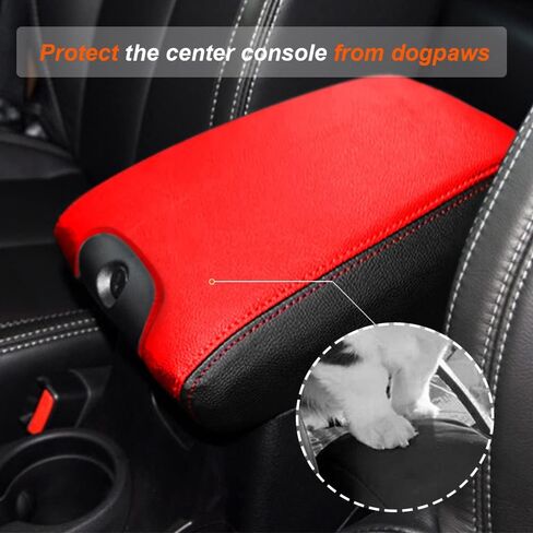 غطاء وحدة التحكم المركزية لسيارة Jeep Wrangler JK JKU 2011-2017 وسادة غطاء مسند الذراع لملحقات Wrangler Rubicon/Sahara/Unlimited/Sport 2011-2014 2015 2016 2017 (أحمر مع غرز حمراء) in Kuwait