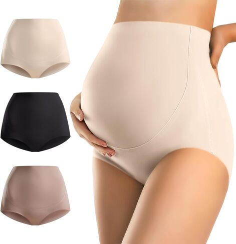3Pack Pregnant Women's Underwear With High Waist Mid Panties Shorts Waistband Padding and Belly Lifting Shorts… in Saudi Arabia