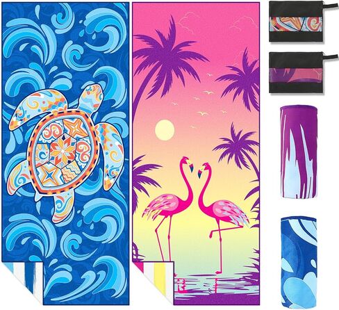 JULMELON 2 حزمة من مناشف الشاطئ المصنوعة من الألياف الدقيقة سريعة الجفاف، خفيفة الوزن وفائقة الامتصاص ومدمجة وخالية من الرمال، مناشف كبيرة الحجم للشاطئ وحمام السباحة والسباحة والتخييم ومستلزمات السفر والعطلات هدية أساسية in Kuwait