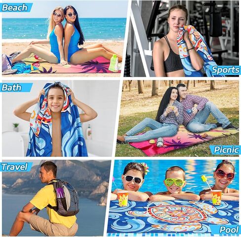 JULMELON 2 حزمة من مناشف الشاطئ المصنوعة من الألياف الدقيقة سريعة الجفاف، خفيفة الوزن وفائقة الامتصاص ومدمجة وخالية من الرمال، مناشف كبيرة الحجم للشاطئ وحمام السباحة والسباحة والتخييم ومستلزمات السفر والعطلات هدية أساسية in Kuwait