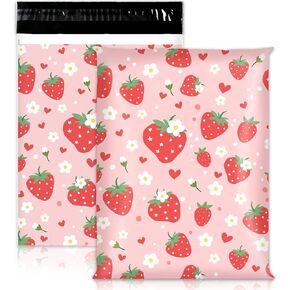 100Pcs Strawberry Poly Mailers 10 x 13 Inch Pink Fruit Packaging Bags Self Seal Mailing Envelope Bags for Summer Small Business Clothing Gift