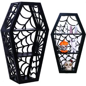 Spider Web Coffin Shelf - Black Gothic Furniture for Oddities and Curiosities - Wooden Goth Accessories Floating Spooky Wall Decor for Bedroom - Withcy Gifts for Women