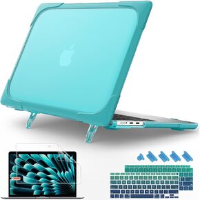 [مسند قابل للطي على شكل قرص العسل 2022] حافظة May Chen لجهاز MacBook Air 13 بوصة مع Retina & Touch ID، إصدار 2018-2021 M1 A2337 A2179 A1932، غطاء حماية صلب عالي التحمل مع ممتص للصدمات من مادة TPU، أزرق ياقوتي