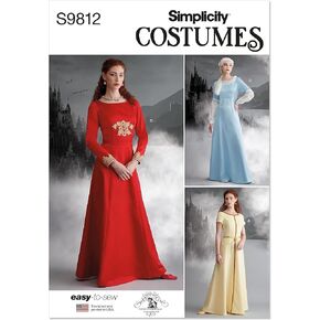 Simplicity Misses' Medieval Dress Costumes Pattern Kit, Design Code S9812, Sizes 6-8-10-12-14, Multicolor