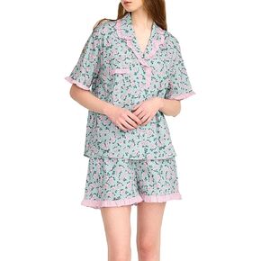 ULLALA Pajamas for Women Vintage Short sleeved 40'S Cotton La Vie en Rose Pair Sky Soft Sleepwear 2Piece one Size in Kuwait