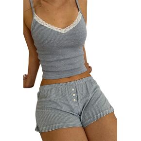 Yuemengxuan Two Piece Outfits for Women Lounge Set Y2k Crop Top Shirt Shorts Set Summer Outfits Loungewear Pajamas Set