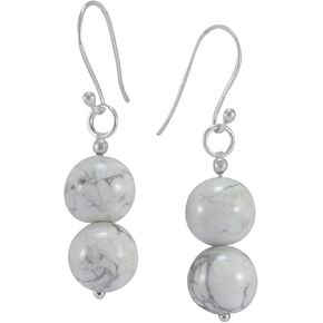 Silvesto India Handmade Jewelry Manufacturer Beaded 10mm Howlite- 2 Stone Set- 925 Sterling Silver- Dangle Earring Jaipur Rajasthan India in Kuwait