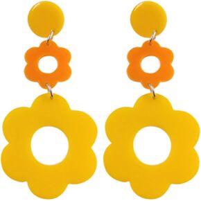 أقراط زهرة الأكريليك للنساء، أقراط ديزي، أقراط متدلية مزدوجة ديزي، أقراط زهور من الراتنج للفتيات المراهقات Y2k زهور بيضاء صفراء 60/70 ثانية in Kuwait