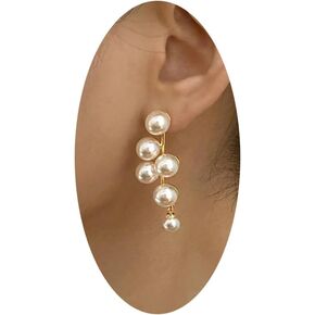 أقراط متدلية من اللؤلؤ عيار 14 قيراط مطلية بالذهب عتيقة من لؤلؤ المياه العذبة الحقيقية سلسلة طويلة أقراط زفاف صيفية مجوهرات بريبي للنساء والفتيات in Kuwait