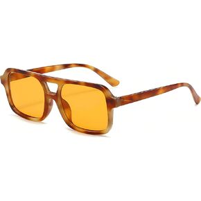 Retro Square Aviator Sunglasses for Women Men Vintage Trendy Rectangle 70s Sun Glasses