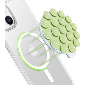 Silicone Suction Cup Phone Mount, Magnetic Suction Phone Case Holder Strong Grip for Selfies and Videos, Hands Free Mirror Shower Phone Holder (Bean Green)