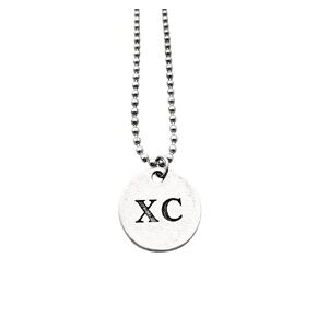 XC Round Pewter Pendant Necklace/Bracelet/Key Chain/Bag Tag - Round Pewter XC Pendant on 24 inch Stainless Steel Ball Chain - Wearable Race Medal