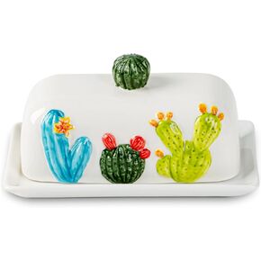 Cactus Butter Dish With Lid For Countertop Succulent Butter Dish With Cover Ceramic Butter Container Green Butterdish Cute Beautiful Desert Decoration