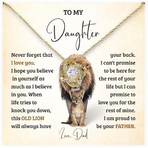 To My Daughter Never Forget That I Love You, Brave Lion Daughter Necklace Gift From Dad Gifts For Daughter From Father, Gift From Dad for Daughter, Father Daughter Necklace With Heartfelt Message