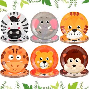 120 Pcs 7 Inch Jungle Safari Party Paper Plates Disposable Safari Animals Birthday Party Plates 6 Designs Animal Plates Zoo Plates Cartoon Animals Dinnerware Plates for Baby Shower Favor