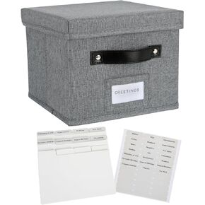 Greeting Card Organizer Box with dividers - Storage Box with lid Holds 150+ Cards - Assortment Box for Greeting Cards,Recipes, Photos, Envelopes, Keepsake - 9 x 9 x 7 Inches (Beige, 1 pcs)