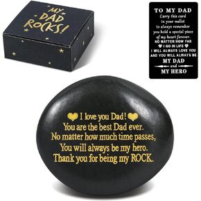 Father's Day Gifts, Gifts for Dad, Dad Birthday Gifts Wallet Card, Engraved Rock with Words, BEST DAD EVER Wooden Gift Box, Rare Unique Gift for Your DAD, Your HERO.