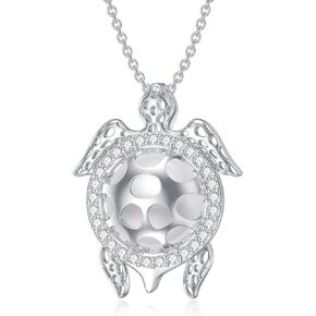 Freshwater Pearl Turtle Necklace for Girls Women, 925 Sterling Silver CZ Sea Turtle Pendant Jewelry Gifts Valentine's Day Birthday Mother’s day