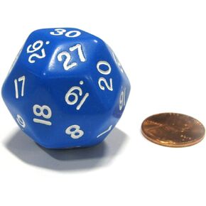 Koplow Games Triantakohedron D30 30 Sided 33mm Jumbo RPG Gaming Dice - Blue w White Number