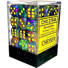 Chessex Festive Rio/Yellow 12mm d6 Dice Block (36)