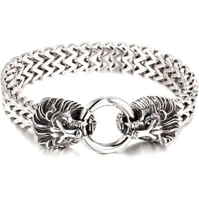 Xusamss Hip Hop White Titanium Steel Animal Lion Chain Bracelet,8.5"