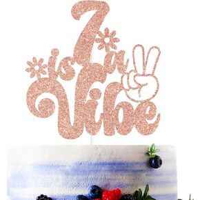 Rose Gold Glitter 10 is A Vibe Cake Topper, Happy 10th Birthday/Hello 10, Retro Groovy Flower Themed 10th Birthday Party Decorations for Kids Children