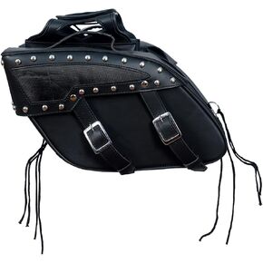 Genuine Leather Motorcycle 2 Straps Studded Saddle Bag- Throw Over Saddlebags (Black)