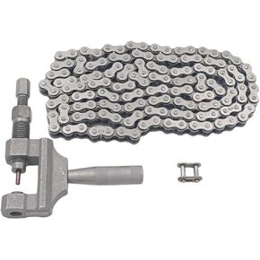 420 Motorcycle Standard Roller Chain 140Links + Chain Breaker for 50cc-125cc Dirt Pit Bike ATV Quad Go Kart Scooter Mini Bike