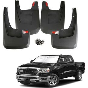 Mud Flaps for 2019 2020 2021 2022 2023 2024 RAM 1500 New Body Style/Non-Classic Model/Only Fits w/Out OEM Fender Flares/Not for TRX Model/No Drill All Weather Mudflaps Splash Guards for Trucks