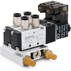 Baomain 2 Space Pneumatic Solenoid Valve 4V110-06 24VDC PT1/8 Single Head 2 Position 5 Way with Base Muffler Quick Fittings Set