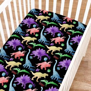 Colorful Dinosaur Baby Crib Sheets for Boy Girl 52"x28" Dinosaur Soft Fitted Baby Sheet for Standard Crib and Toddler Mattress Dinosaur Rainbow Infant Newborn Nursery Bedding Sheet Crib Mattress Sheet