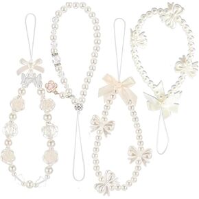4Pcs Butterfly Bow Knot Beaded Phone Charm, Flower Stationery Decoration Charm, Heart Y2k Pearl Beaded Strap Phone Lanyard Wrist Cute Aesthetic Phone Chain