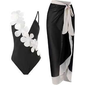 Women's Swimsuit Bodysuit Sleeveless Floral Print Bikini One Piece Swimsuit and Sarong Wrap Skirt Bathing Suit, 2pcs/3pcs Set