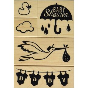 Inkadinkado Baby Shower Mounted Rubber Stamp Set, 5 pc