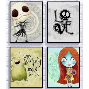 Silly Goose Gifts Nightmare Before Christmas Themed Character Wall Art Decor Baby Nursery Love (3pc Love Art Set)