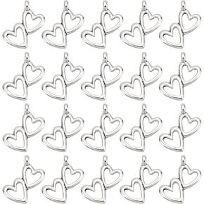 PH PandaHall 100pcs Double Heart Charms Valentines Pendants Love Heart Charms Tibetan Alloy Heart-to-Heart Charms for Valentines Day Thanksgiving Day DIY Necklace Bracelet Making, Antique Silver