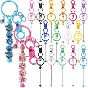 15Pcs Colorful Beadable Keychain Bar Bulk,Metal Alloy Plating Beaded Keychain Bead Key Chain Making Kit DIY Keychain Supplies For Beads Key Ring Pendant Crafts Jewelry Making Keychain Accessories