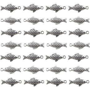 Honbay 50PCS Alloy Double Sided Fish Charms Pendant for DIY Bracelets Necklace Jewelry Making Craft (20mmx9mm, Antique Silver)