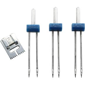 Tegg Twin Needle 3 PCS Double Needle with 9 Groove Pintuck Presser Foot 3 Size 2/90 3/90 4/90