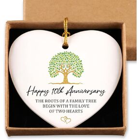 10th Anniversary Marriage Gifts for Couple Ornament Keepsake Sign Heart Plaque Happy 10th Anniversary Ideas Gifts for Couple 10 Year Anniversary Wedding Gifts for Her Him Husband Wife