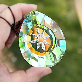 Colorful Oval Drop Hanging Crystals Chandelier Prisms Feng Shui Ornament Window Suncatchers 76mm
