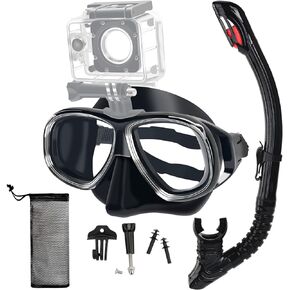 Nearsighted Snorkeling Gear for Adults Youth, Professional Full Dry Top Silicone Snorkel Set, Anti-Fog Scuba Diving Mask with Adjustable Strap