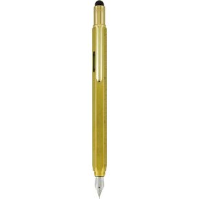 MONTEVERDE USA 9-in-1 Tool Fountain Pen in Brass – Medium Nib, Hand-Machined Multifunctional Pen with Stylus, Screwdrivers, Level, and Ruler – Exclusive Collection, Ideal Gift for Professionals
