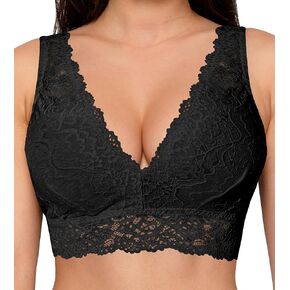 OLIKEME Lace Bralette for Women Deep V Wirefree Plunge Bra Soft Padded Bralette Bra