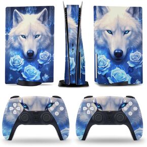 Fantasy Wolf Roses 5 Skin Console and Controller Accessories Cover Skins Anime Vinyl Cover Sticker Full Set for 5 Disc Edition