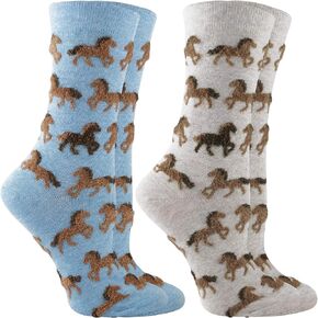 Horse Socks for Women with Fuzzy Horses - Horse Lovers Gift - Equestrian Riding Socks - 2-Pack