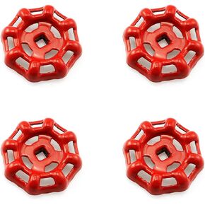 4pcs Cast Iron Valve Handle Gate Valve Ball Valve Hand Wheel Shutoff Valve Square Broach 6x6mm Wheel OD 51mm, Red