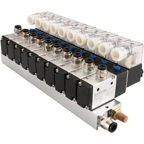 Baomain 10 Space Pneumatic Solenoid Valve 3V210-08 AC 110V PT1/4 2 Position 3 Way Manifold with Base Muffler Quick Fittings Set