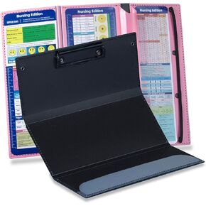 Binditek 1 Pack Plastic Nursing Clipboard Foldable, 3-Layers Folding Nurse Clipboard with Nursing Edition Cheat Sheets, Lightweight Portable Writing Clipboard for Nurses, Doctors and Students (Pink)