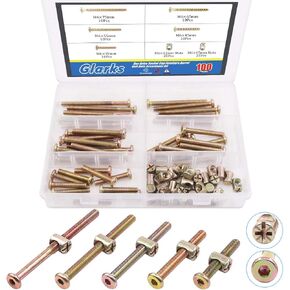 Glarks 100Pcs Zinc Plated M6 x 40/50/60/70/80mm Hex Socket Head Cap Screws Bolts Furniture Crib Bolts with Barrel Nuts Assortment Kit